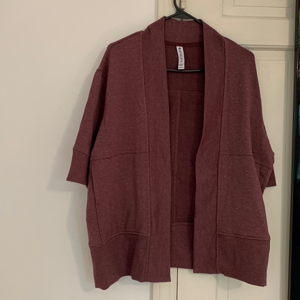 Athleta Textured Lotus Wrap XXS/XS Plum Soft Pockets Oversized Cardigan